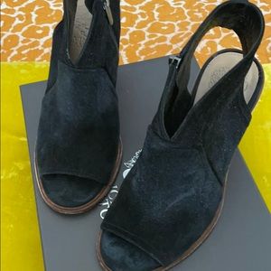 Vince Camuto black suede ankle boots with open toe